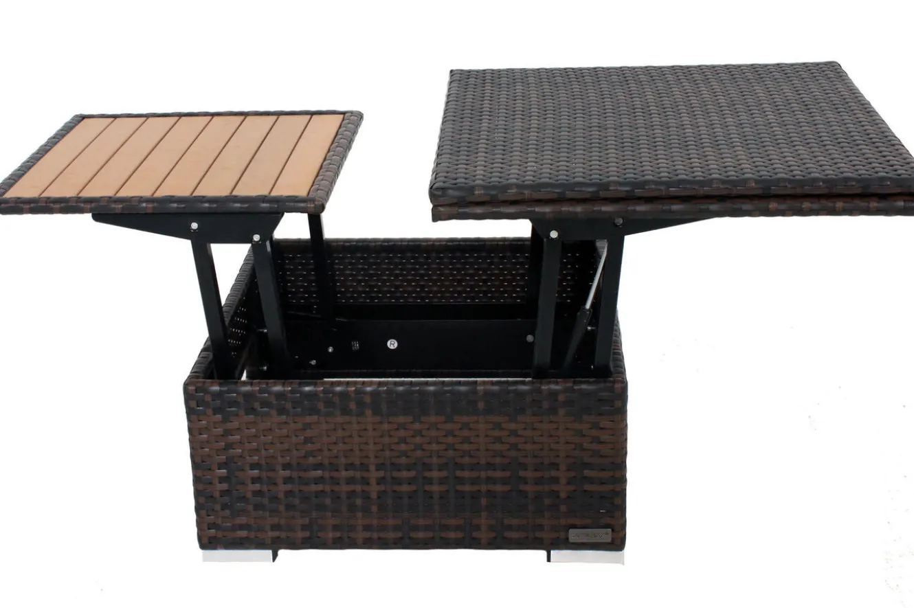 OUTFLEXX Loungetisch höhenverstellbar, braun-marmoriert, Polyrattan, 75/152x75x40/64,5cm