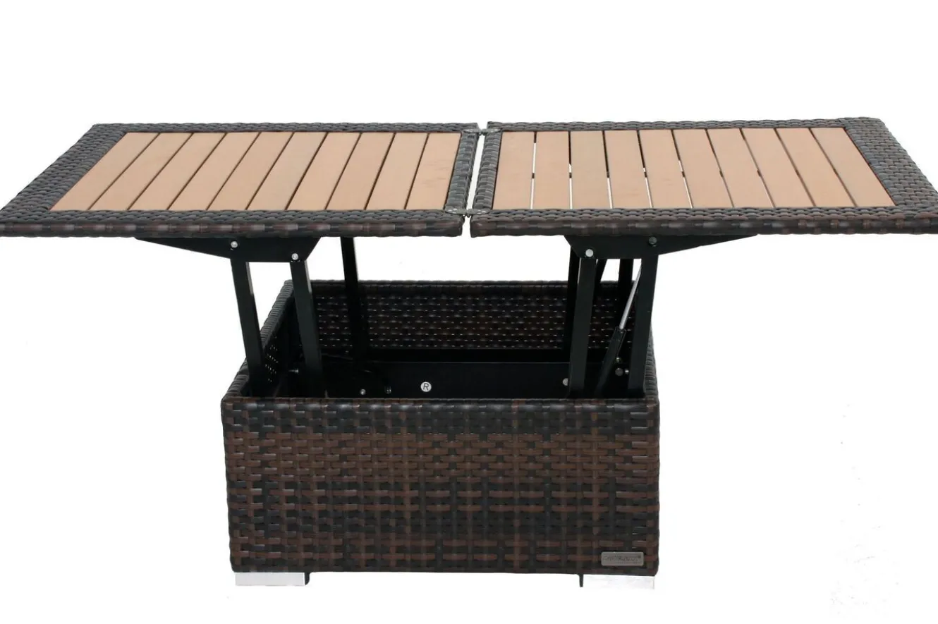 OUTFLEXX Loungetisch höhenverstellbar, braun-marmoriert, Polyrattan, 75/152x75x40/64,5cm