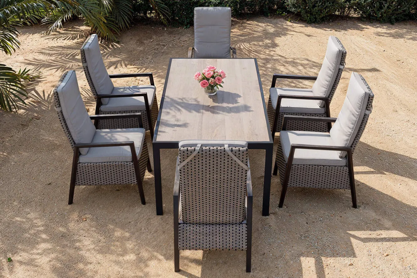 OUTFLEXX Louvra Select/Darwin Gartenessgruppe, anthrazit, Alu/Keramik/Polyrattan, 200 x 100 cm, 6 Diningsessel