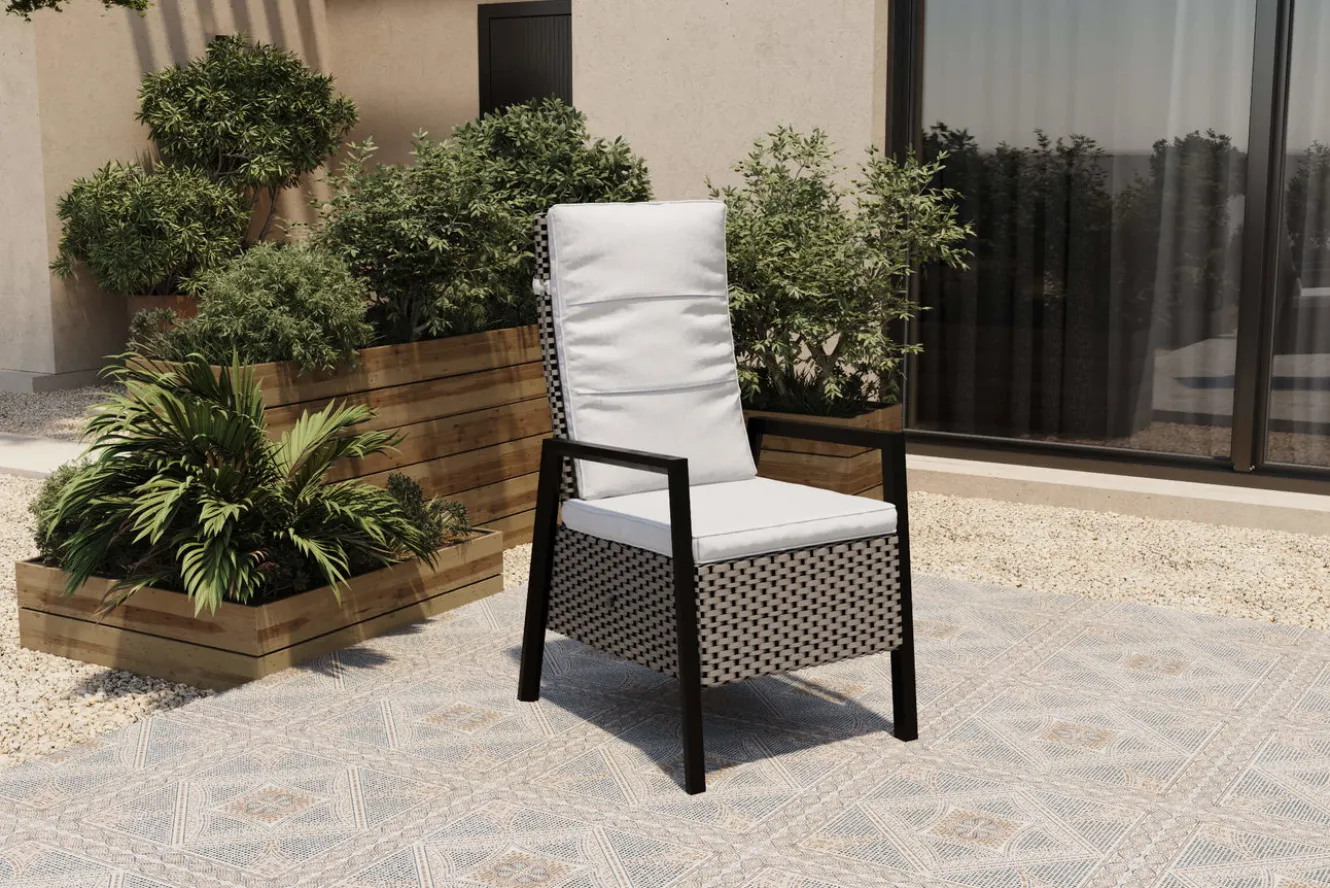 OUTFLEXX Louvra Select Design-Diningsessel, natur/anthrazit, Polyrattan, 59 x 72 x 111 cm, Rücken stufenlos verstellbar