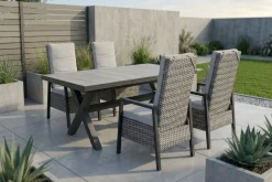 OUTFLEXX Louvra Select Garten-Essgruppe, natur/anthrazit, Polyrattan/Alu, 4 Sessel, Tisch 160/210 x 100 cm