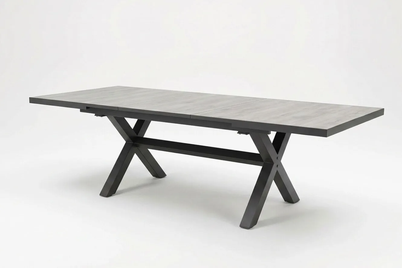 OUTFLEXX Louvra Select Garten-Essgruppe, natur/anthrazit, Polyrattan/Alu, 4 Sessel, Tisch 160/210 x 100 cm