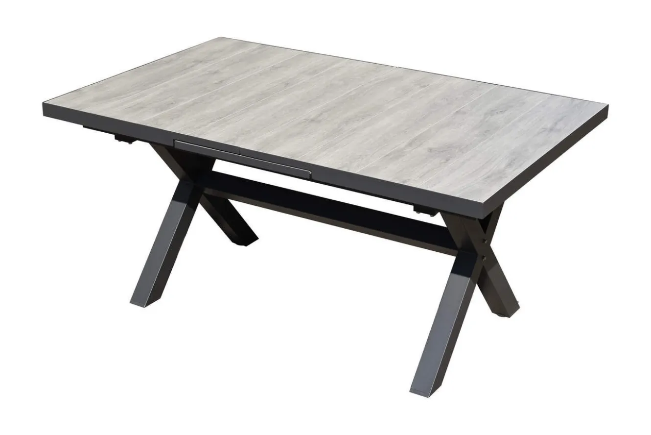 OUTFLEXX Louvra Select Garten-Essgruppe, natur/anthrazit, Polyrattan/Alu, 4 Sessel, Tisch 160/210 x 100 cm