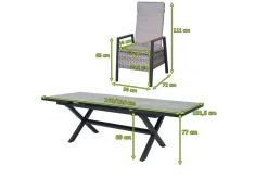 OUTFLEXX Louvra Select Garten-Essgruppe, natur/anthrazit, Polyrattan/Alu, 4 Sessel, Tisch 160/210 x 100 cm