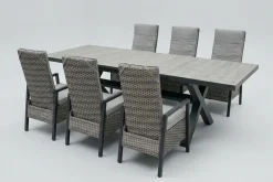 OUTFLEXX Louvra Select Garten-Essgruppe, natur/anthrazit, Polyrattan/Alu, Tisch 200/260 x 100 cm, 6 Sessel
