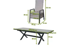 OUTFLEXX Louvra Select Garten-Essgruppe, natur/anthrazit, Polyrattan/Alu, Tisch 200/260 x 100 cm, 8 Sessel