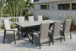 OUTFLEXX Louvra Select Garten-Essgruppe, natur/anthrazit, Polyrattan/Alu, Tisch 200/260 x 100 cm, 8 Sessel