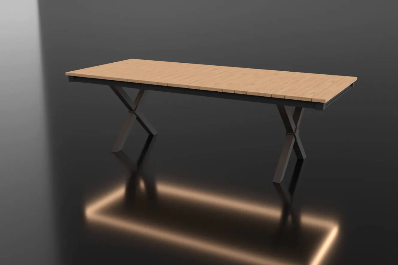 OUTFLEXX Luminara Garten-Essgruppe mit LED-Beleuchtung, anthrazit matt/natur, Aluminium / Holzimitat, 240 x 100 cm, 4 Klappstühle