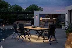 OUTFLEXX Luminara Garten-Essgruppe mit LED-Beleuchtung, anthrazit matt/natur, Alu/Textilene, Tisch 240 x 100 cm, inkl. 6 Klappstühle