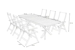 OUTFLEXX Luminara Garten-Essgruppe mit LED-Beleuchtung, anthrazit matt/natur, Aluminium/Textilen/Holzimitat, 240 x 100 cm, 6 Klappstühle