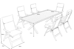 OUTFLEXX Luminara Garten-Essgruppe, anthrazit matt/natur, Alu / Textilen / Holzimitat, 240 x 100 cm, 6 Klappstühle, inkl. Auflagen, LED-Beleuchtung