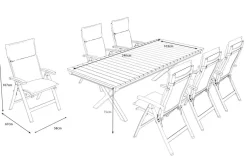 OUTFLEXX Luminara Garten-Essgruppe mit LED-Beleuchtung, anthrazit matt/natur, Alu / Textilen / Holzimitat, 240 x 100 cm, 6 Klappstühle, inkl. Auflagen