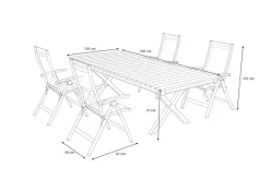 OUTFLEXX Luminara Garten-Essgruppe mit LED-Beleuchtung, anthrazit matt/natur, Aluminium/Textilen/Holzimitat, 240 x 100 cm, 4 Klappstühle, inkl. Auflagen