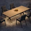 OUTFLEXX Luminara Garten-Essgruppe mit LED-Beleuchtung, anthrazit matt/natur, Alu/Holzimitat, 240 x 100 cm, inklusive Auflagen, 6 Stapelsessel