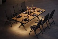 OUTFLEXX Luminara Garten-Essgruppe, anthrazit matt/natur, Alu / Holzimitat / Textilen, 240 x 100 cm, 6 Klappstühle, Tischplatte mit LED-Beleuchtung
