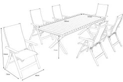 OUTFLEXX Luminara Garten-Essgruppe, anthrazit matt/natur, Alu / Holzimitat / Textilen, 240 x 100 cm, 6 Klappstühle, Tischplatte mit LED-Beleuchtung