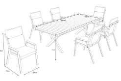 OUTFLEXX Luminara Garten-Essgruppe, anthrazit matt/natur, Holzimitat/Alu, 240 x 100 cm, 6 Stapelsessel, inkl. Auflagen, mit LED-Beleuchtung