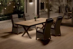 OUTFLEXX Luminara Garten-Essgruppe mit LED-Beleuchtung, anthrazit/natur, Aluminium/Polyrattan/Holzimitat, Tisch 240 x 100 cm, 4 Sessel