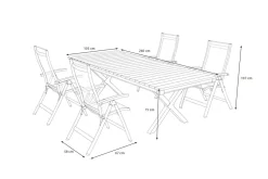 OUTFLEXX Luminara Garten-Essgruppe mit LED-Beleuchtung, anthrazit matt/natur, Aluminium/Textilen/Holzimitat, 240 x 100 cm, 4 Klappstühle