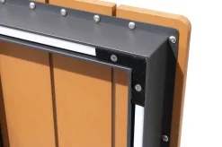 OUTFLEXX Luminara LED-Esstisch, anthrazit/natur, Aluminium/Holzimitat, 240 x 100 cm, X-Gestell, pulverbeschichtet, mit beleuchtetem Tischrahmen