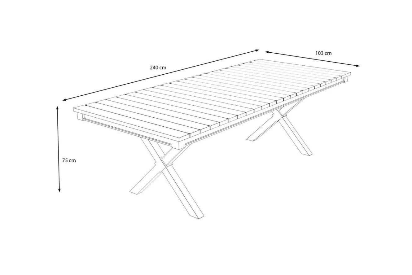 OUTFLEXX Luminara LED-Esstisch, anthrazit/natur, Aluminium/Holzimitat, 240 x 100 cm, X-Gestell, pulverbeschichtet, mit beleuchtetem Tischrahmen