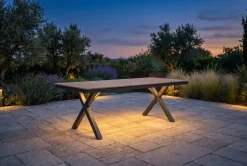 OUTFLEXX Luminara LED-Esstisch, anthrazit/natur, Aluminium/Holzimitat, 240 x 100 cm, X-Gestell, pulverbeschichtet, mit beleuchtetem Tischrahmen