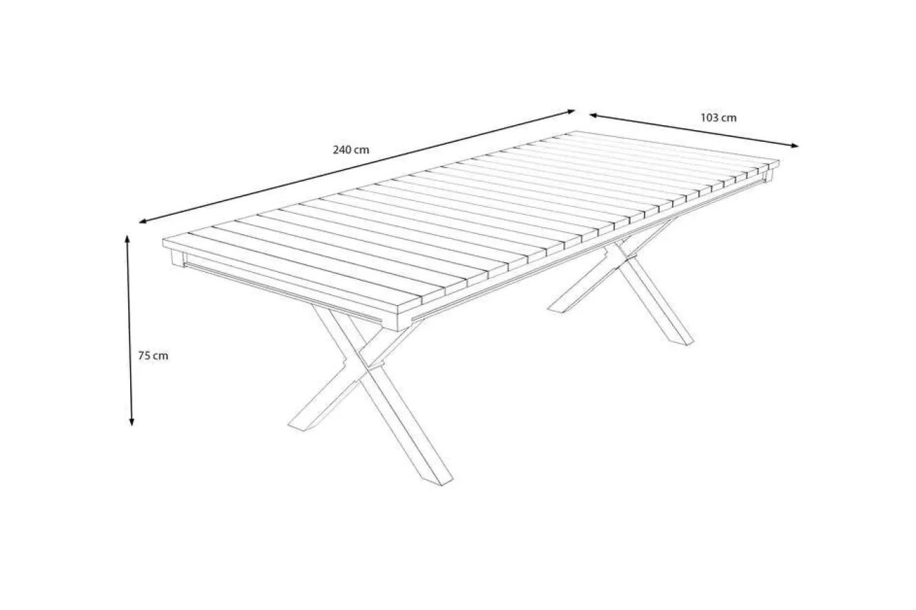 OUTFLEXX Luminara LED-Esstisch, anthrazit/natur, Aluminium/Holzimitat, 240 x 100 cm, X-Gestell, pulverbeschichtet, mit beleuchtetem Tischrahmen