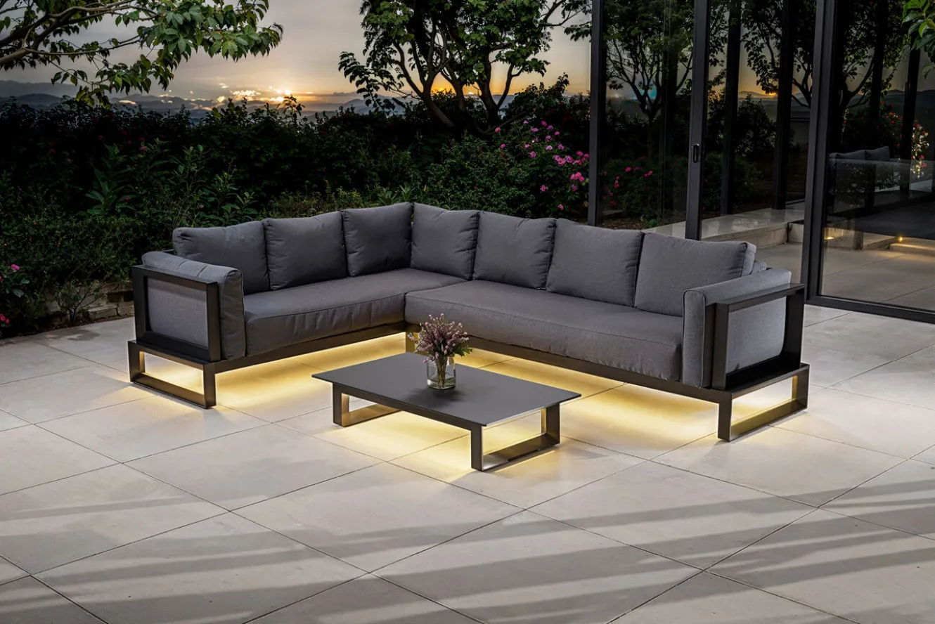 OUTFLEXX Luminara LED-Gartenlounge für 5-6 Personen, anthrazit/dunkelgrau, Alu/Polyester, pulverbeschichtet, beleuchtet