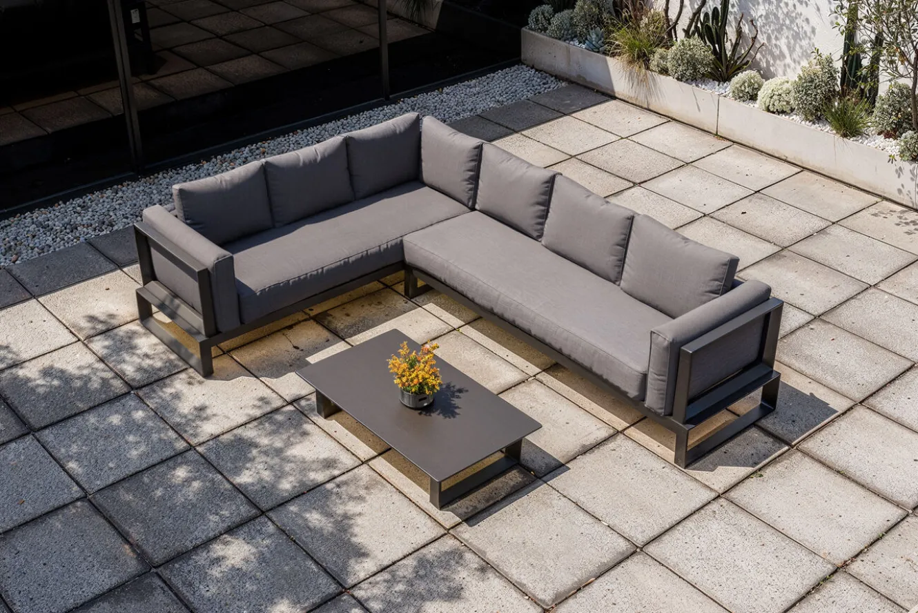 OUTFLEXX Luminara LED-Gartenlounge für 5-6 Personen, anthrazit/dunkelgrau, Alu/Polyester, pulverbeschichtet, beleuchtet