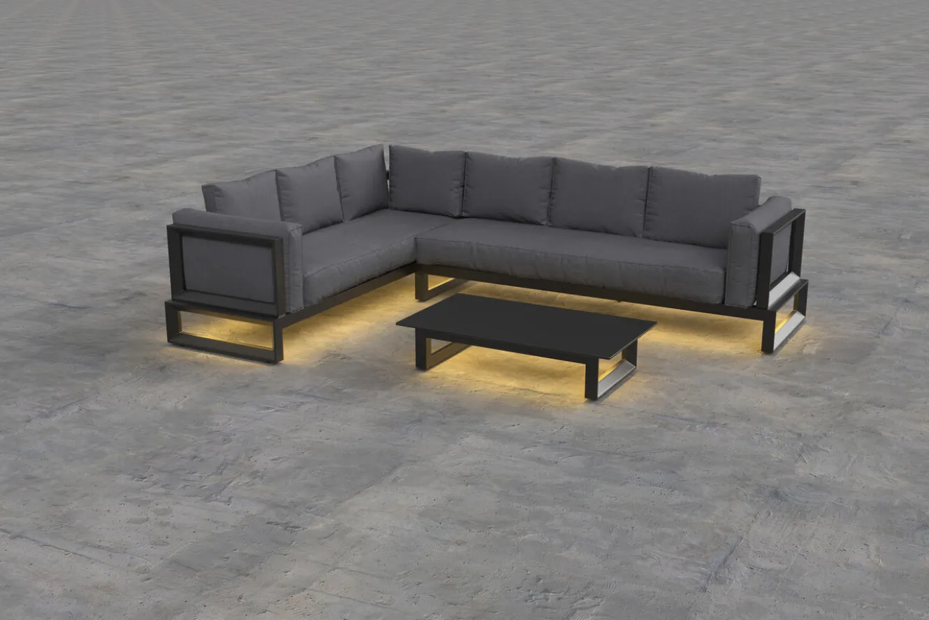 OUTFLEXX Luminara LED-Gartenlounge für 5-6 Personen, anthrazit/dunkelgrau, Alu/Polyester, pulverbeschichtet, beleuchtet