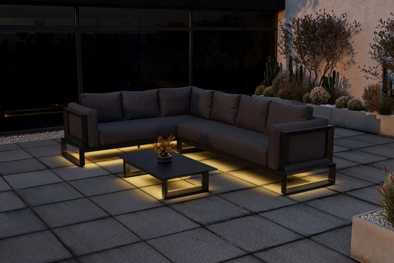 OUTFLEXX Luminara LED-Gartenlounge für 5-6 Personen, anthrazit/dunkelgrau, Alu/Polyester, pulverbeschichtet, beleuchtet