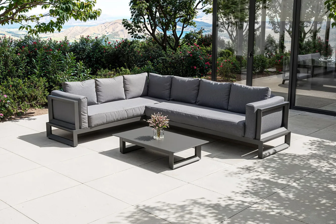 OUTFLEXX Luminara LED-Gartenlounge für 5-6 Personen, anthrazit/dunkelgrau, Alu/Polyester, pulverbeschichtet, beleuchtet