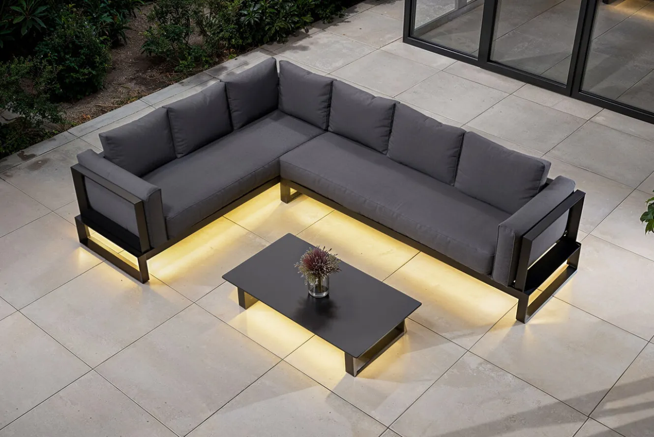 OUTFLEXX Luminara LED-Gartenlounge für 5-6 Personen, anthrazit/dunkelgrau, Alu/Polyester, pulverbeschichtet, beleuchtet