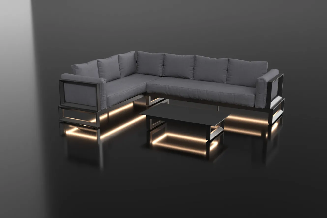 OUTFLEXX Luminara LED-Gartenlounge für 5-6 Personen, anthrazit/dunkelgrau, Alu/Polyester, pulverbeschichtet, beleuchtet