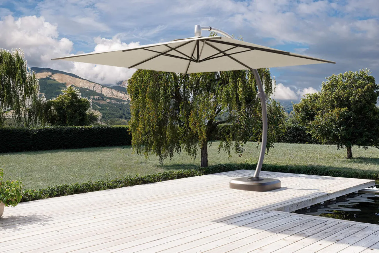 OUTFLEXX Luxus Ampelschirm, anthrazit/creme, Edelstahl/Aluminium, 350 x 350 cm, inkl. Schirmständer und Schutzhülle