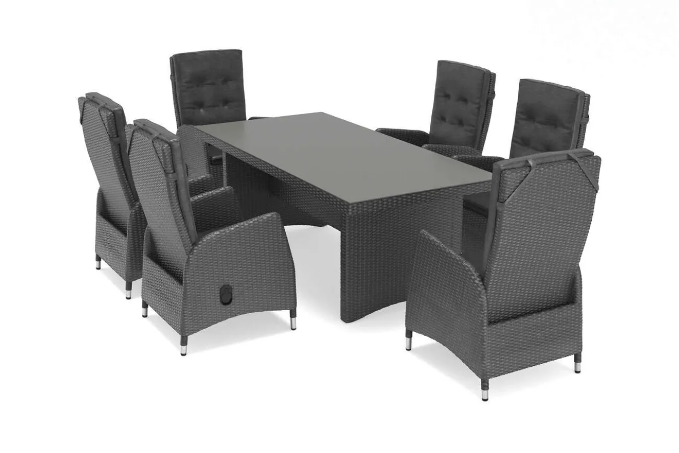 OUTFLEXX Malta Garten-Essgruppe, 6 Personen, inkl. Polster, 200x95cm, Alu/Polyrattan