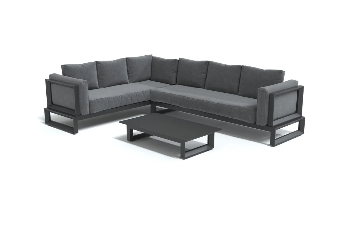 OUTFLEXX Manhattan Garten-Ecklounge, 6 Personen, inkl. Beistelltisch, Aluminium/Polyester
