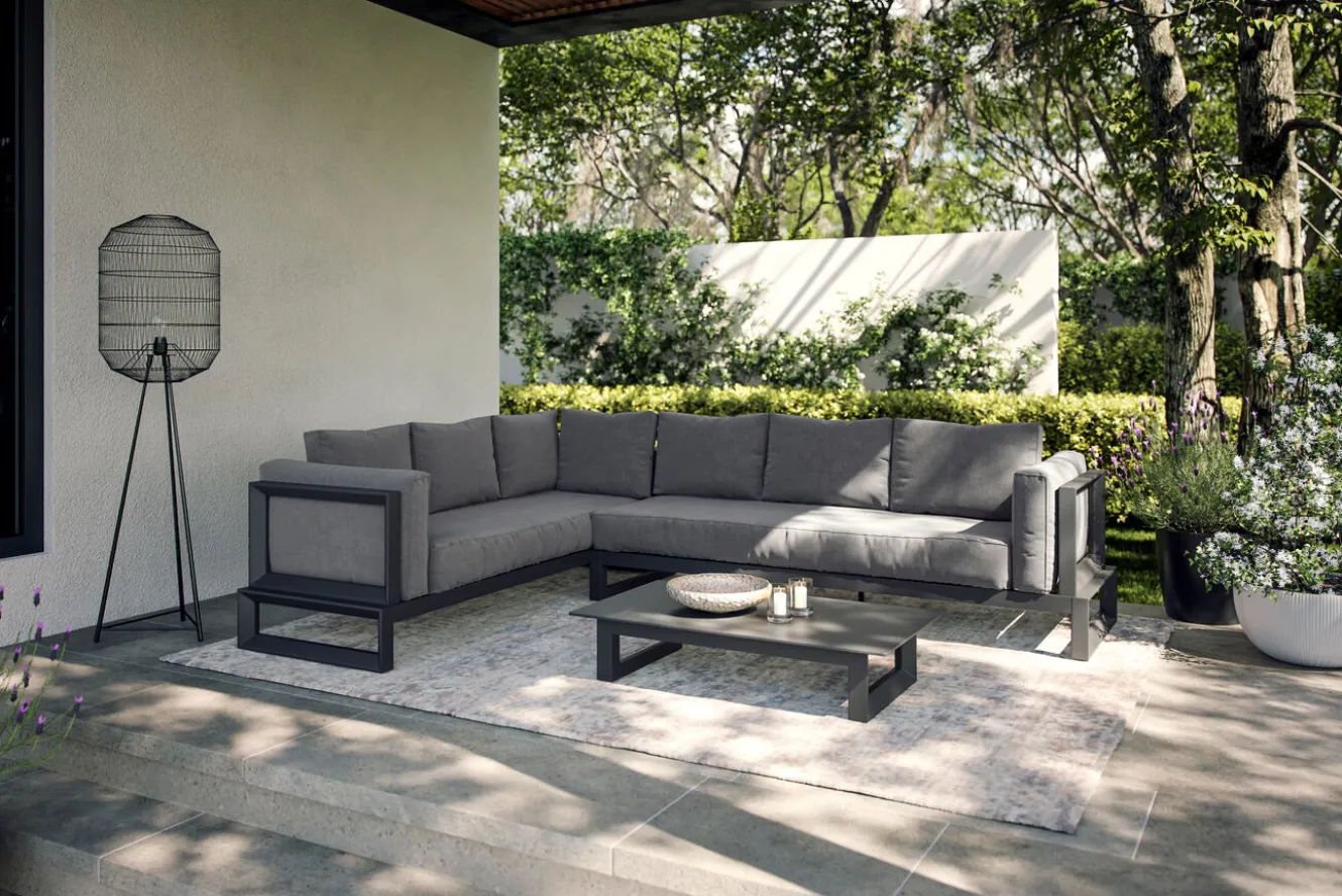 OUTFLEXX Manhattan Garten-Ecklounge, 6 Personen, inkl. Beistelltisch, Aluminium/Polyester