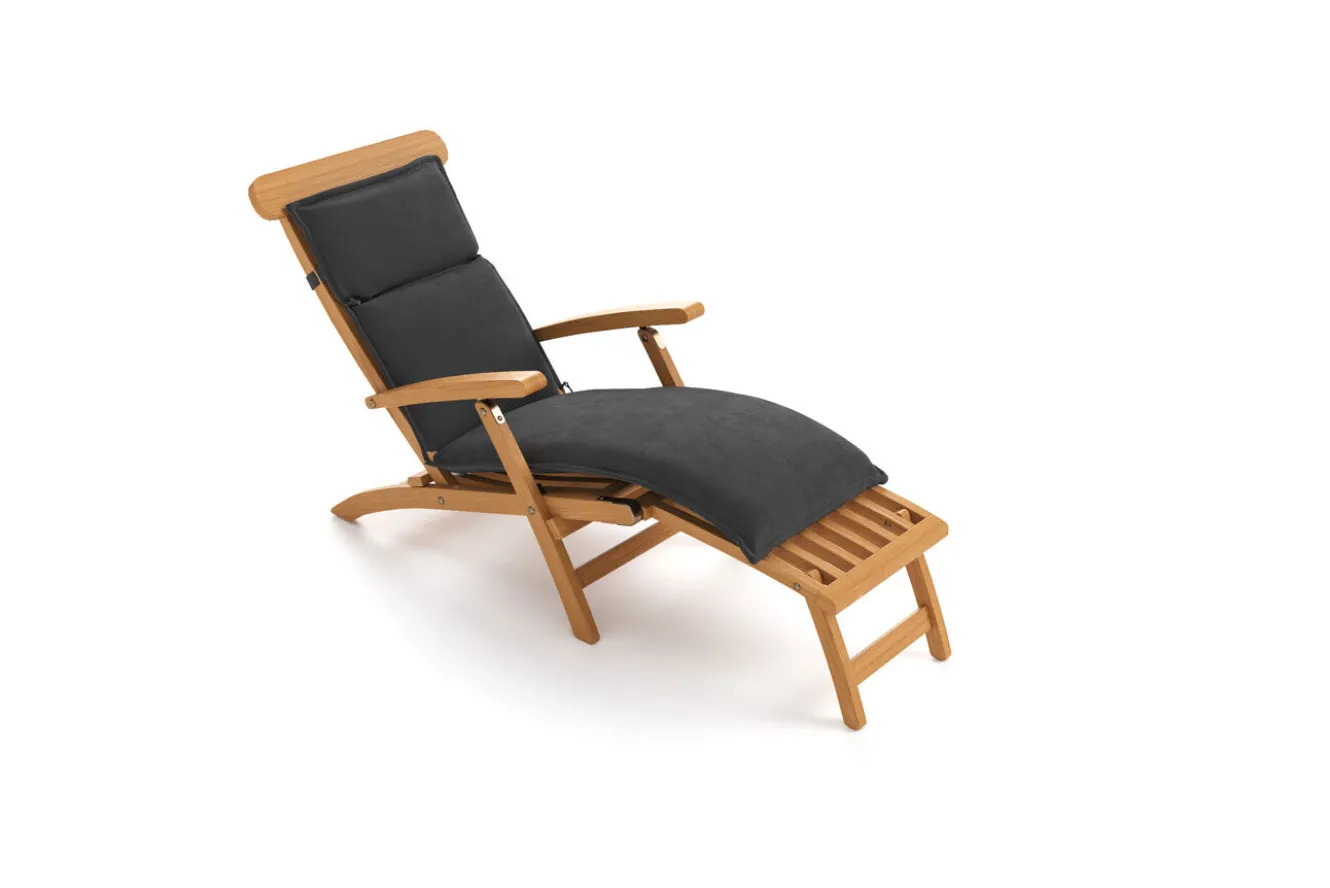 OUTFLEXX Matera Gartenliege, naturbelassen/anthrazit, Teak/Polyester, 165 x 58 cm, klappbar, mit Fußkappen, UV-beständig
