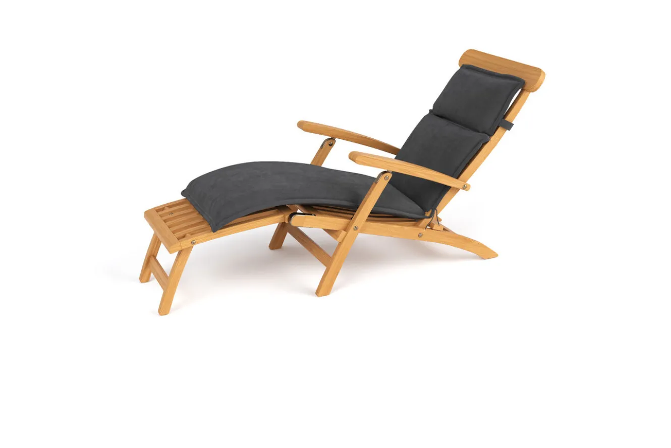 OUTFLEXX Matera Gartenliege, naturbelassen/anthrazit, Teak/Polyester, 165 x 58 cm, klappbar, mit Fußkappen, UV-beständig