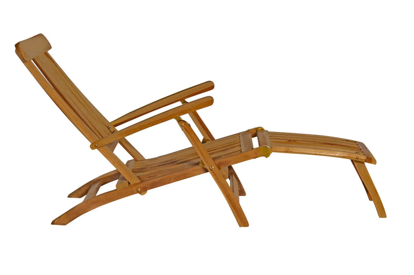 OUTFLEXX Matera Gartenliege, naturbelassen/anthrazit, Teak/Polyester, 165 x 58 cm, klappbar, mit Fußkappen, UV-beständig