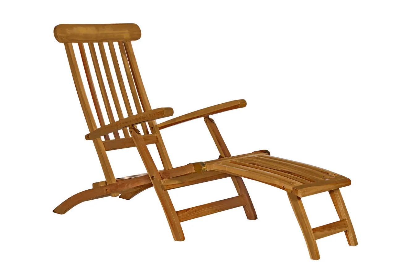 OUTFLEXX Matera Gartenliege, naturbelassen/anthrazit, Teak/Polyester, 165 x 58 cm, klappbar, mit Fußkappen, UV-beständig