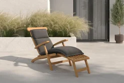 OUTFLEXX Matera Gartenliege, naturbelassen/anthrazit, Teak/Polyester, 165 x 58 cm, klappbar, mit Fußkappen, UV-beständig
