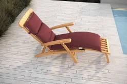 OUTFLEXX Matera Gartenliege, natur/bordeaux, Teakholz/Polyester, 165 x 58 cm, klappbar, witterungsbeständig, mit Fußkappen