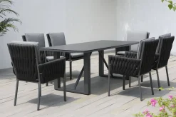 OUTFLEXX Mermaid Garten-Essgruppe, anthrazit, Alu/Rope, 6 Personen, inkl. Sitz- und Rückenkissen, Tisch 200x90 cm