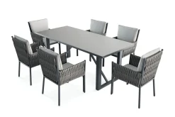 OUTFLEXX Mermaid Garten-Essgruppe, anthrazit, Alu/XL Geflecht, 7-teilig, inkl. Sitz- und Rückenkissen, Tisch 200x90 cm