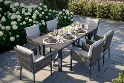 OUTFLEXX Mermaid Garten-Essgruppe, anthrazit, Alu/XL Geflecht, 7-teilig, inkl. Sitz- und Rückenkissen, Tisch 200x90 cm