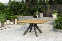 OUTFLEXX Motavi Esstisch, anthrazit/natur, Alu/recyceltes Teak, 150 x 150 cm, rustikal gebürstet, FSC®-zertifiziertes Produkt