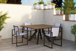 OUTFLEXX Motavi Esstisch, anthrazit/natur, Alu/recyceltes Teak, 150 x 150 cm, rustikal gebürstet, FSC®-zertifiziertes Produkt