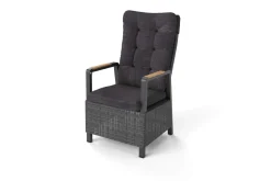 OUTFLEXX Nova Diningsessel, anthrazit/grau, Alu/Polyrattan, 58 x 68 x 108 cm, verstellbare Rückenlehne, mit Teakholz-Armlehnen, FSC®-zertifiziertes Produkt